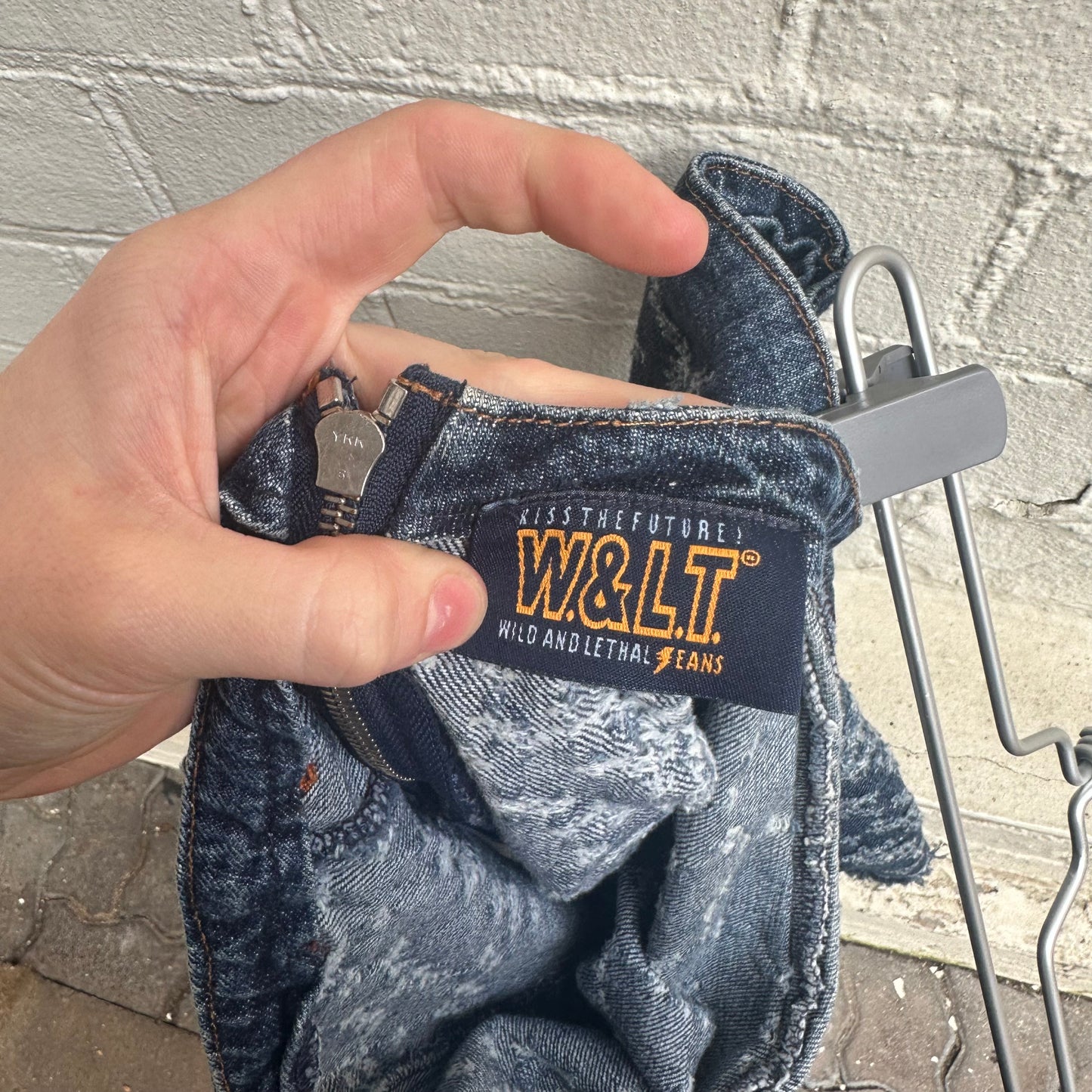 W< by Walter Van Beirendonck Gunshot Distressed Denim Skirt