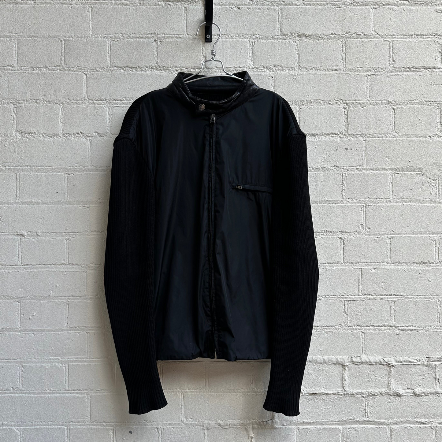 Gucci by Tom Ford Leather Collar Knitted Jacket