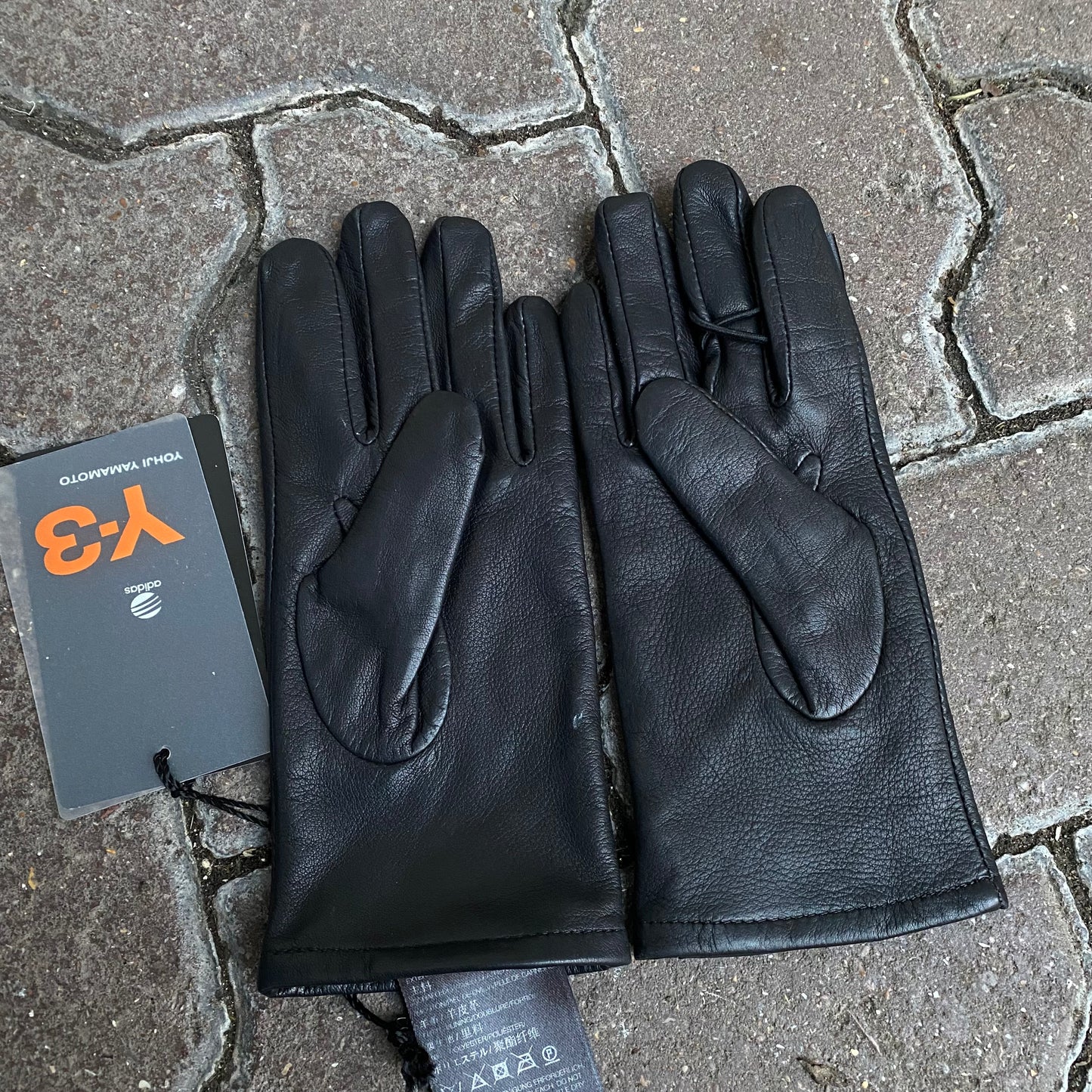 Y-3 Lambskin Leather Gloves w/ 3 Stripe Bow Detail