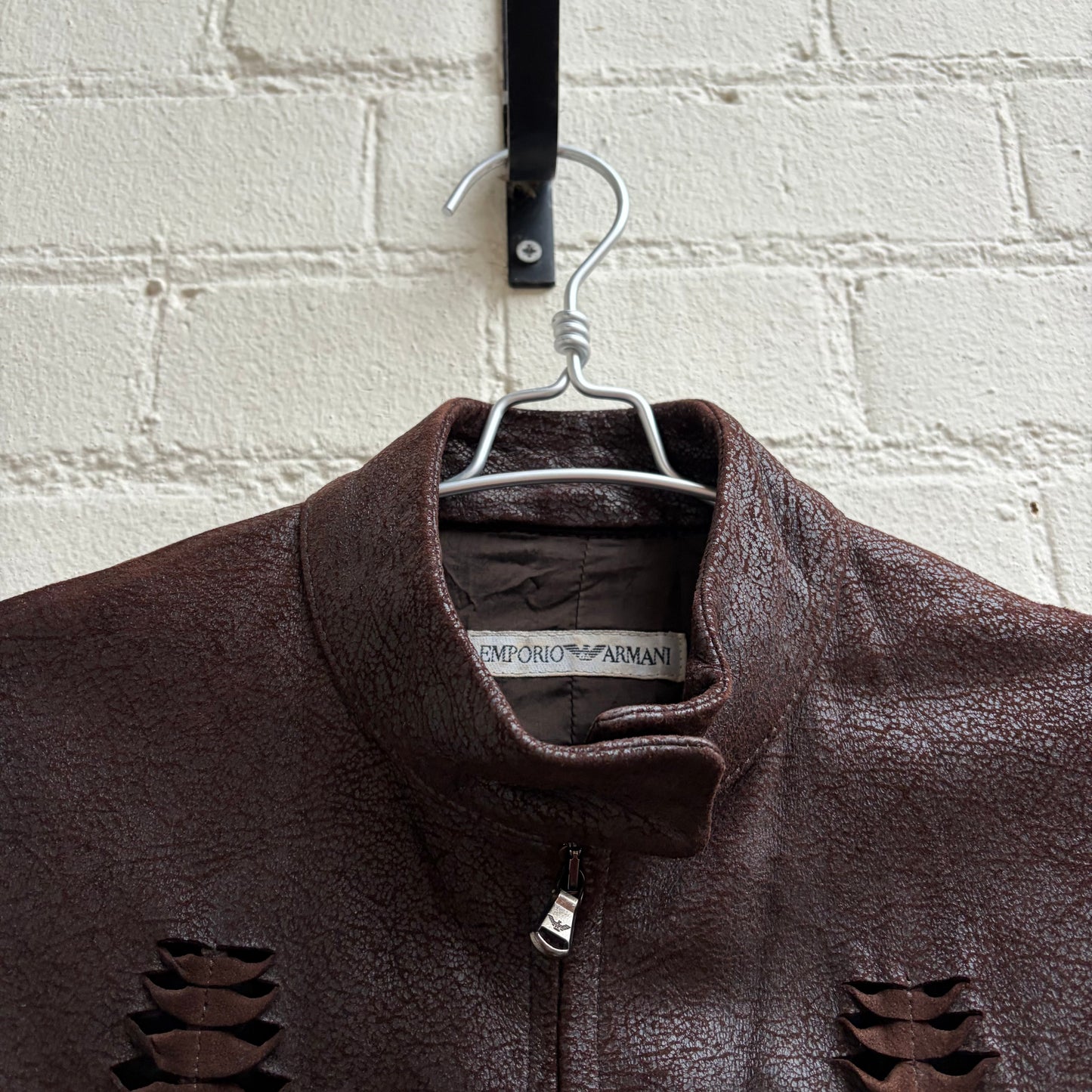 Emporio Armani fw2000 twisted cut out leather jacket