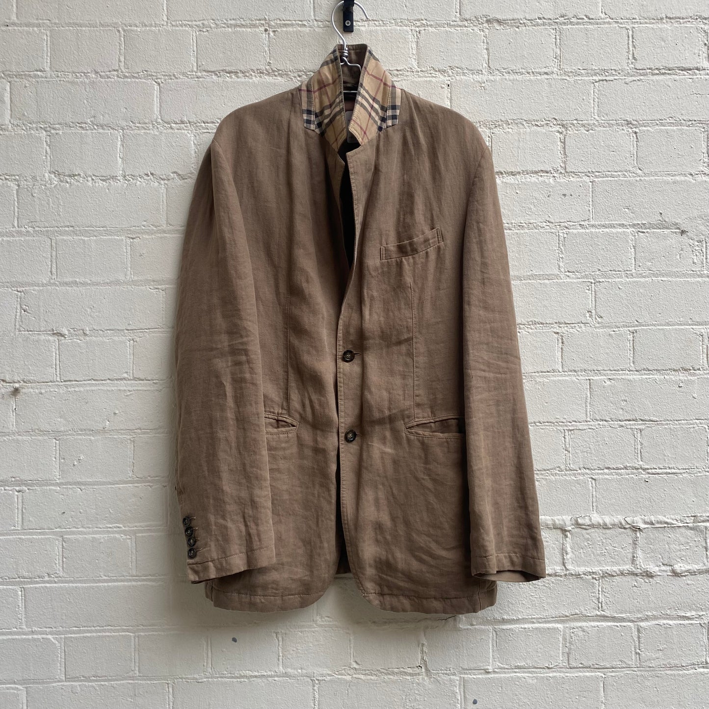 Burberry Linen Blazer w/ Nova Check Detail