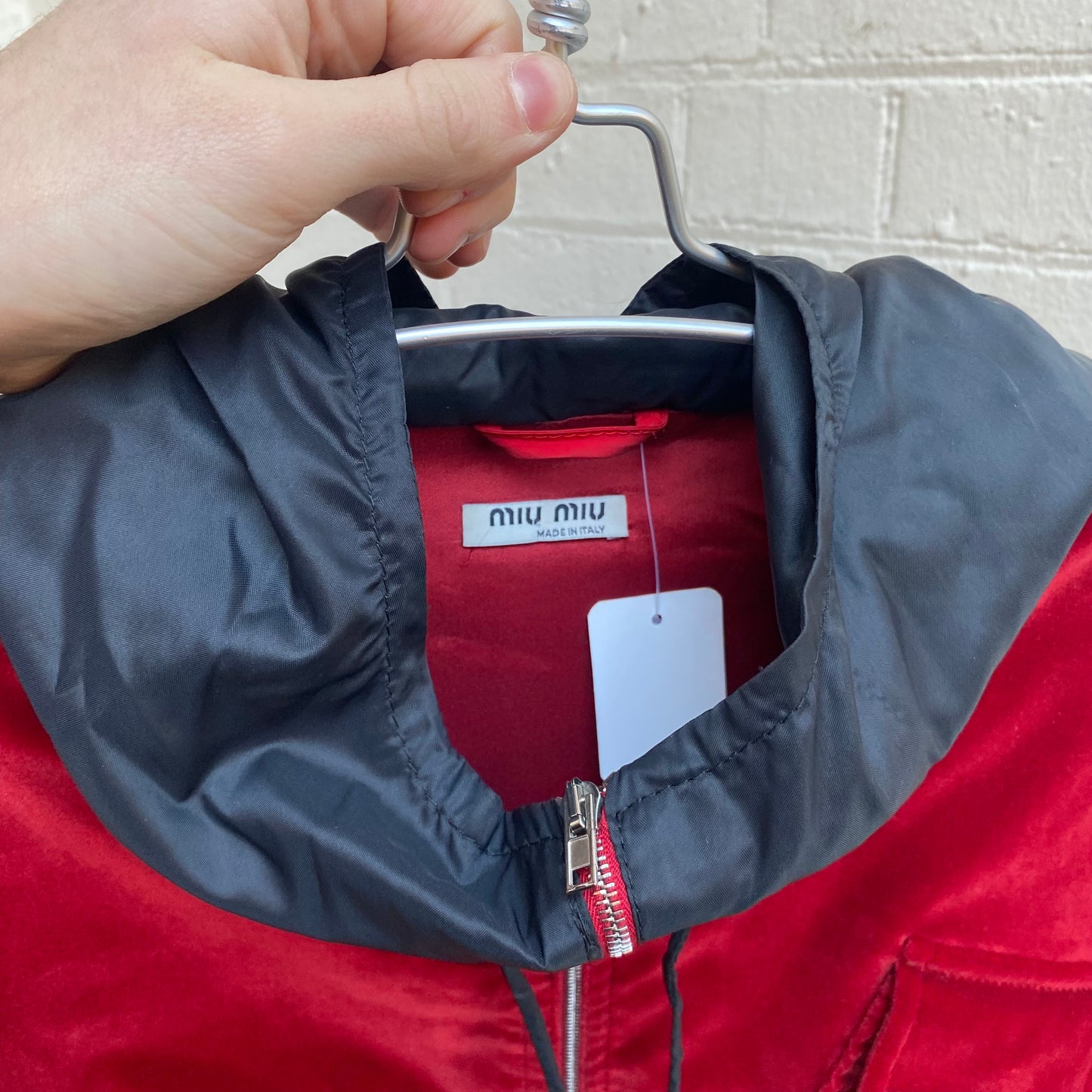 Miu Miu Red Velvet Hooded Jacket