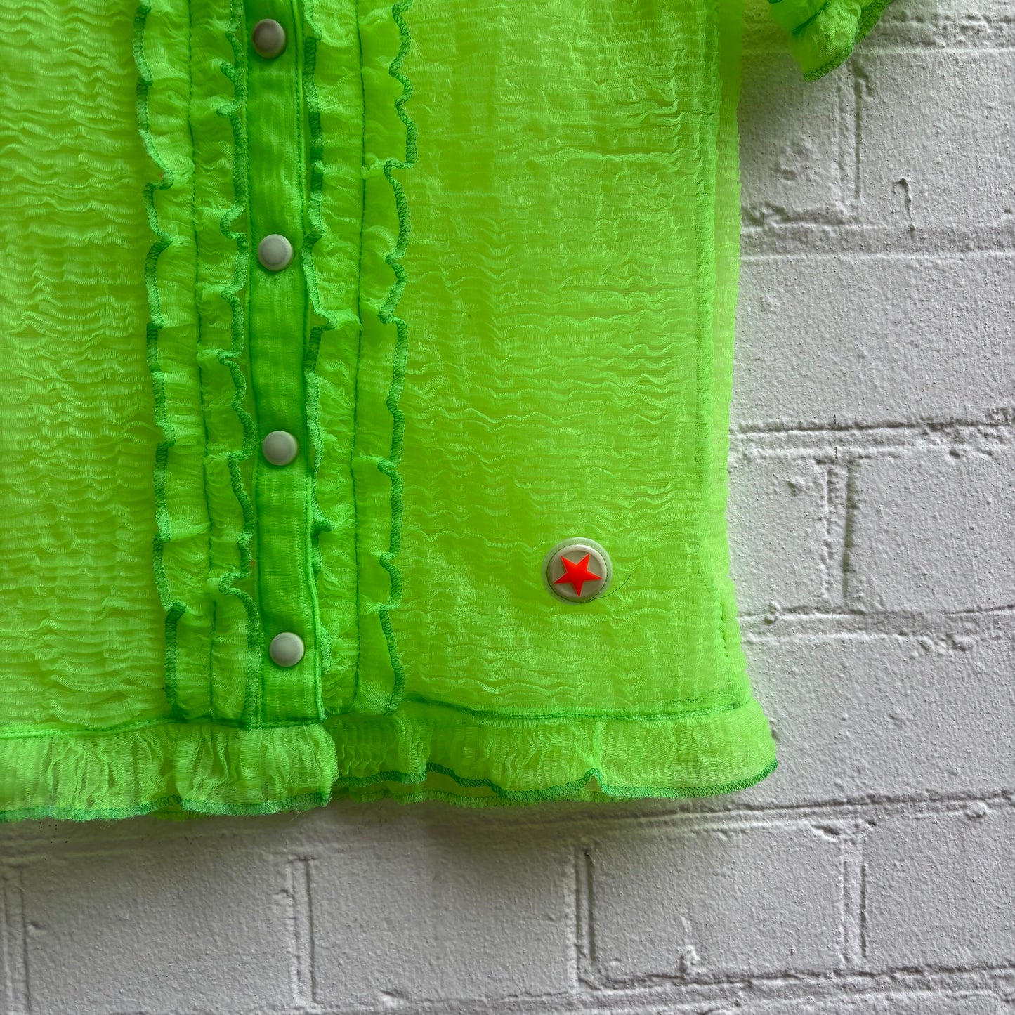 W&LT by Walter Van Beirendonck Ruffle Detail Sheer Button Up Shirt