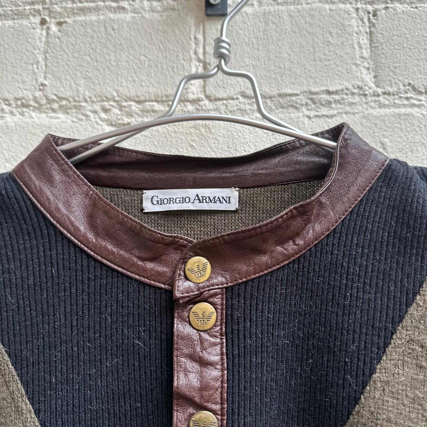 Giorgio Armani 1980s Leather Collar Detail Sweatshirt