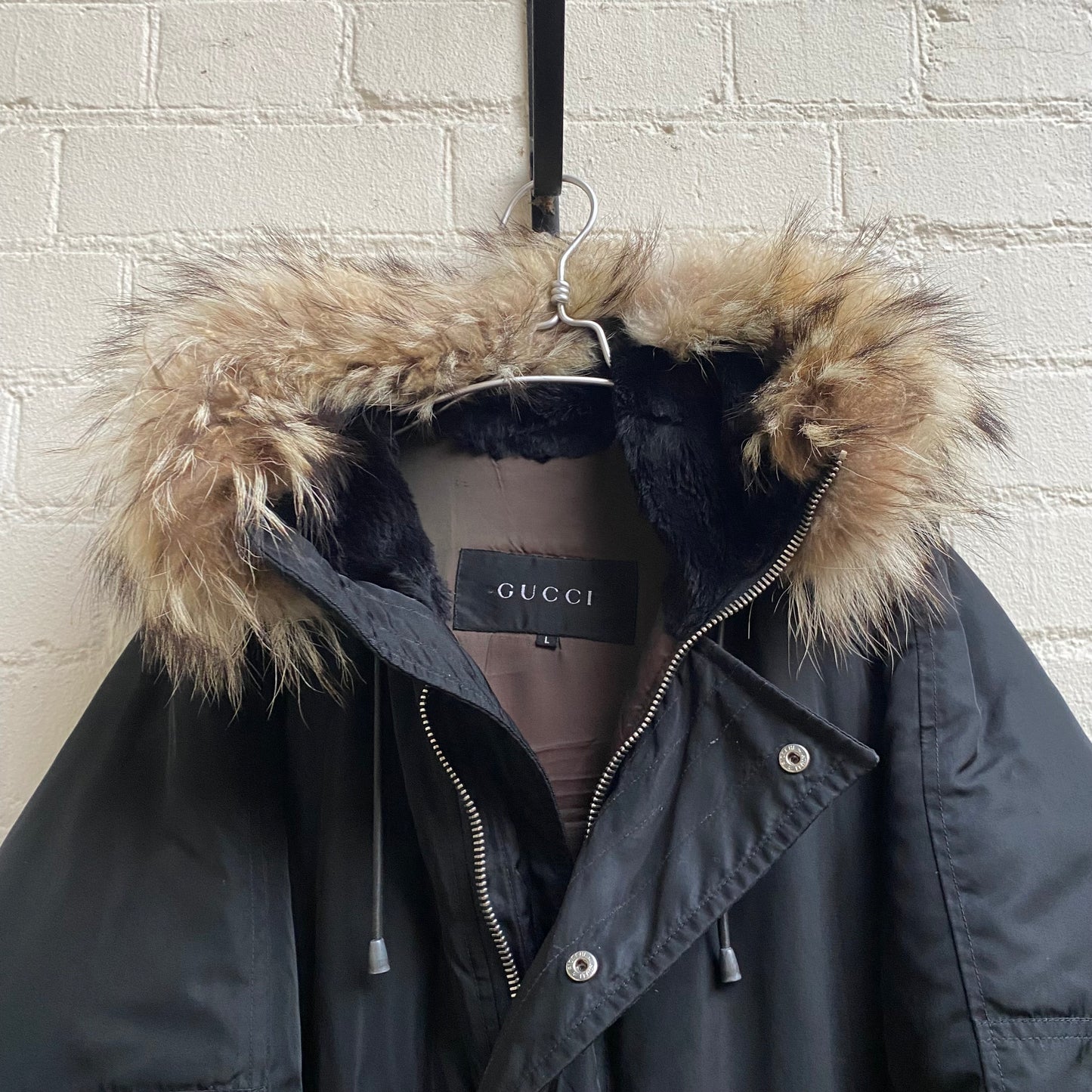 Gucci 1990s Tom Ford Era Fur Trim Hooded Parka Coat (Black)