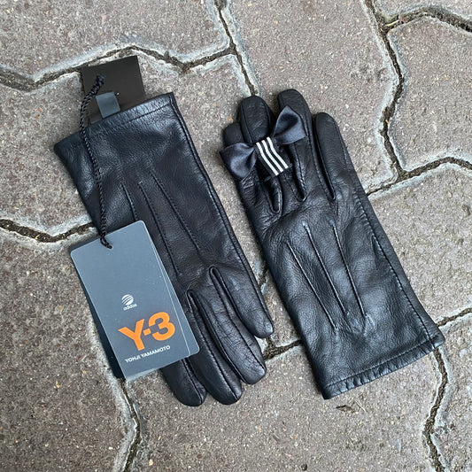 Adidas Y-3 Lambskin Leather Gloves w/ 3 Stripe Bow Detail