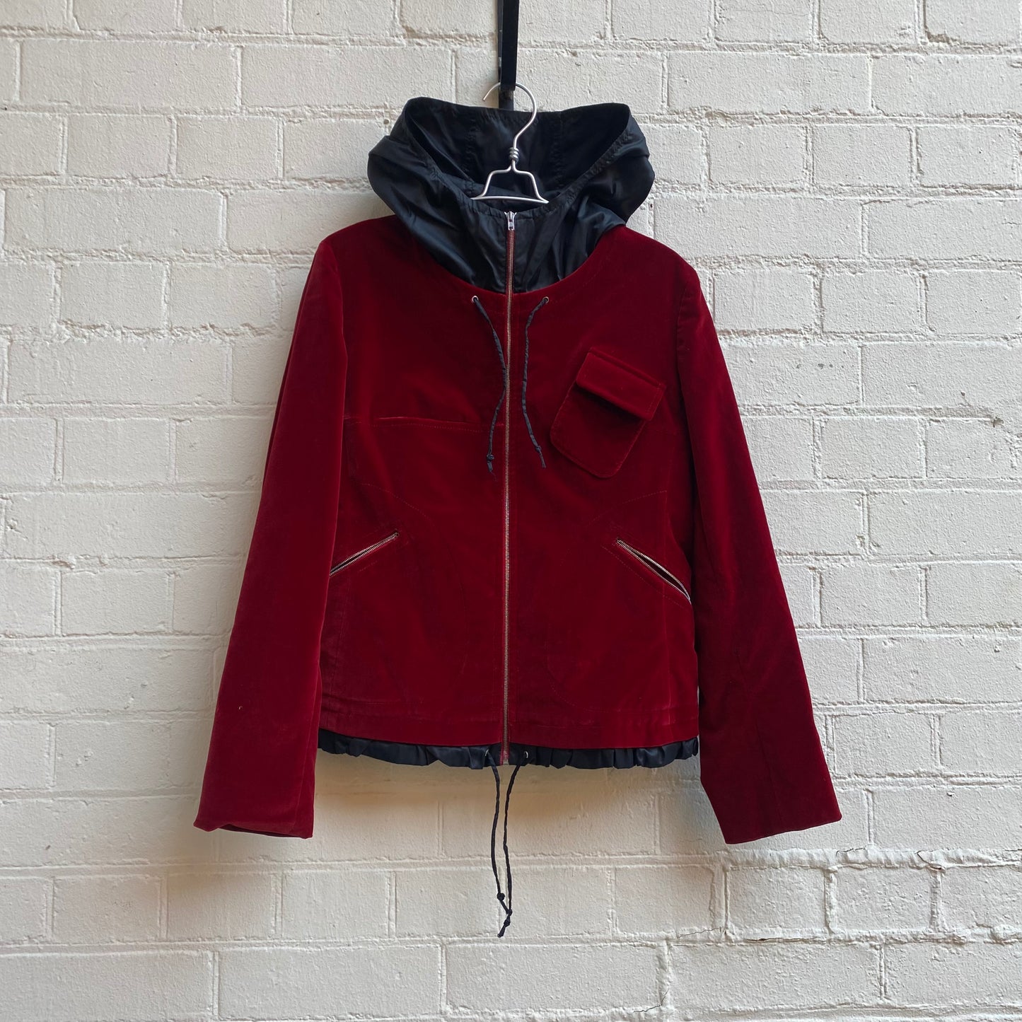 Miu Miu Red Velvet Hooded Jacket