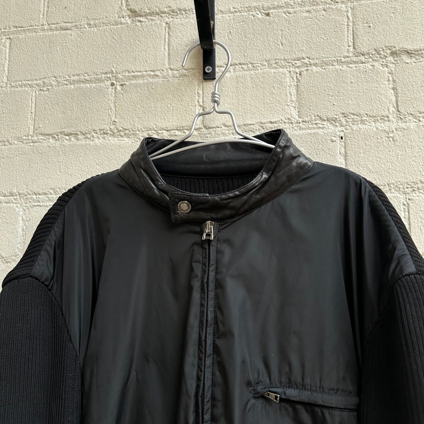 Gucci by Tom Ford Leather Collar Knitted Jacket