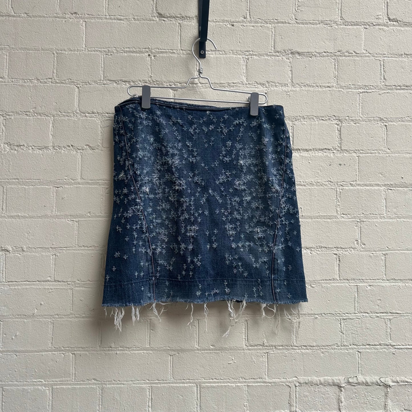 W&LT by Walter Van Beirendonck Gunshot Distressed Denim Skirt