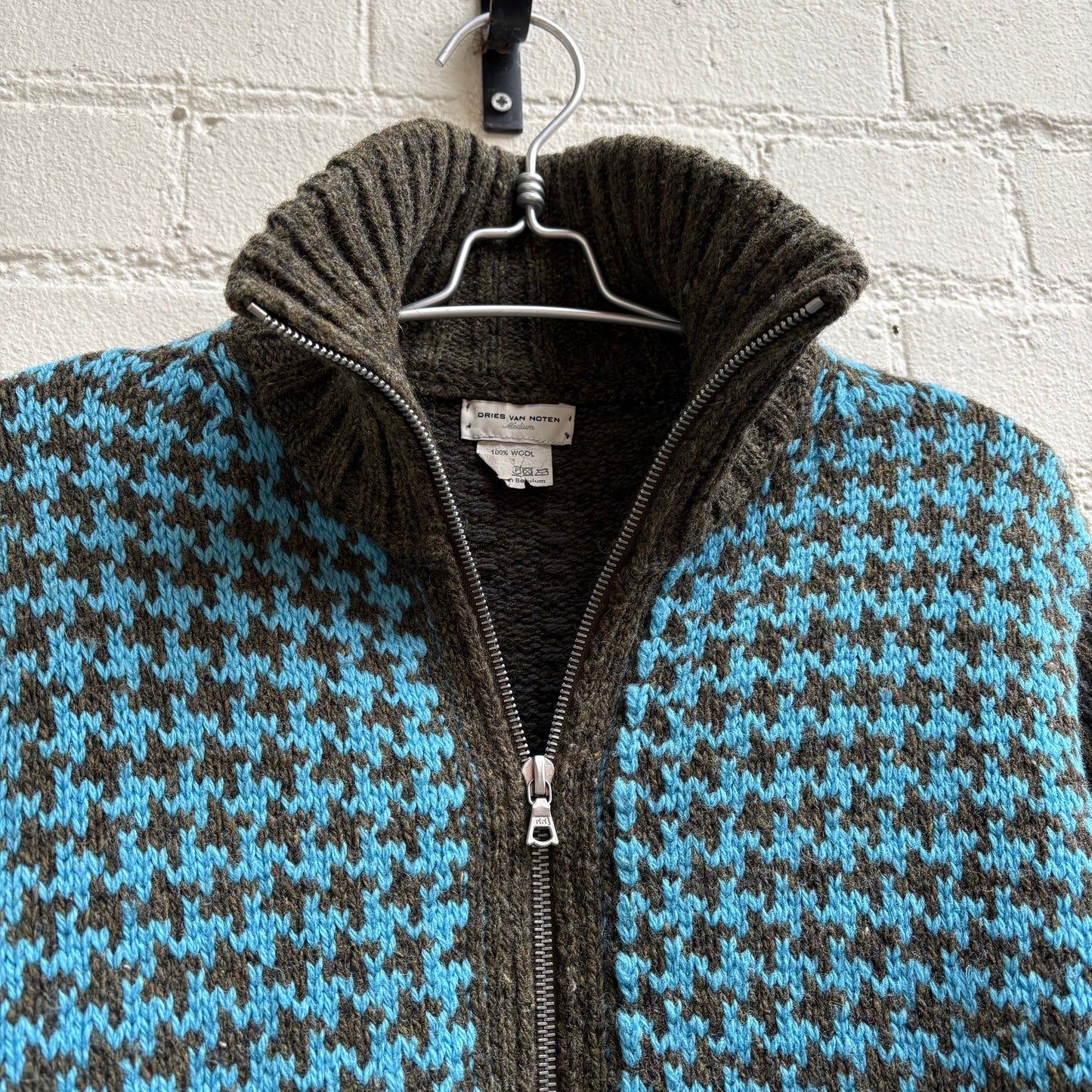 Dries Van Noten Houndstooth Zip Up Knit