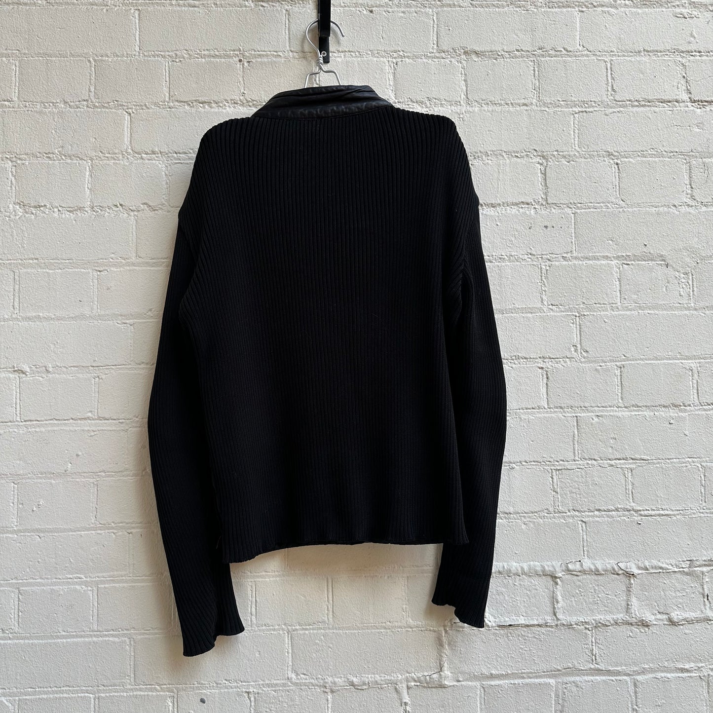 Gucci by Tom Ford Leather Collar Knitted Jacket