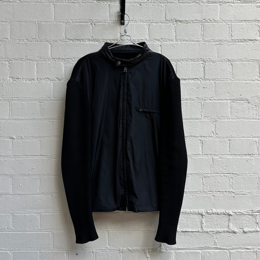 Gucci by Tom Ford Leather Collar Knitted Jacket