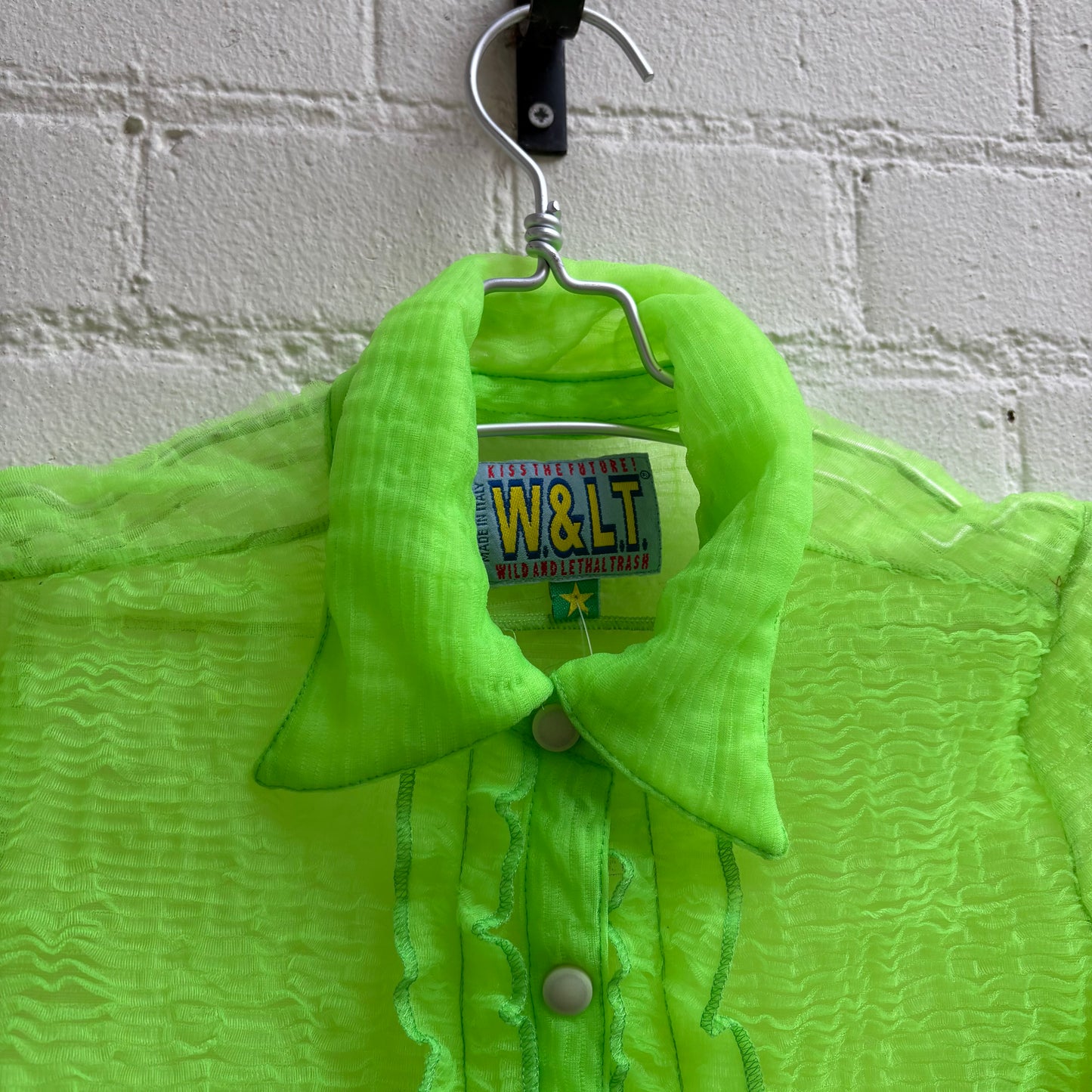 W&LT by Walter Van Beirendonck Ruffle Detail Sheer Button Up Shirt