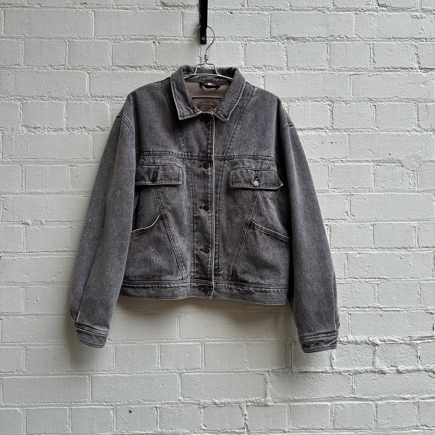 Armani Jeans 1990s Embossed Logo Denim Trucker Jacket