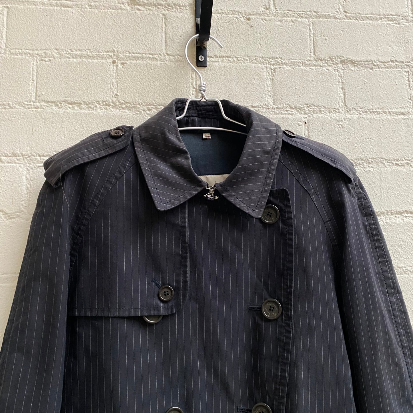 Burberry Pinstripe Trench Coat w/ D-Ring Belt