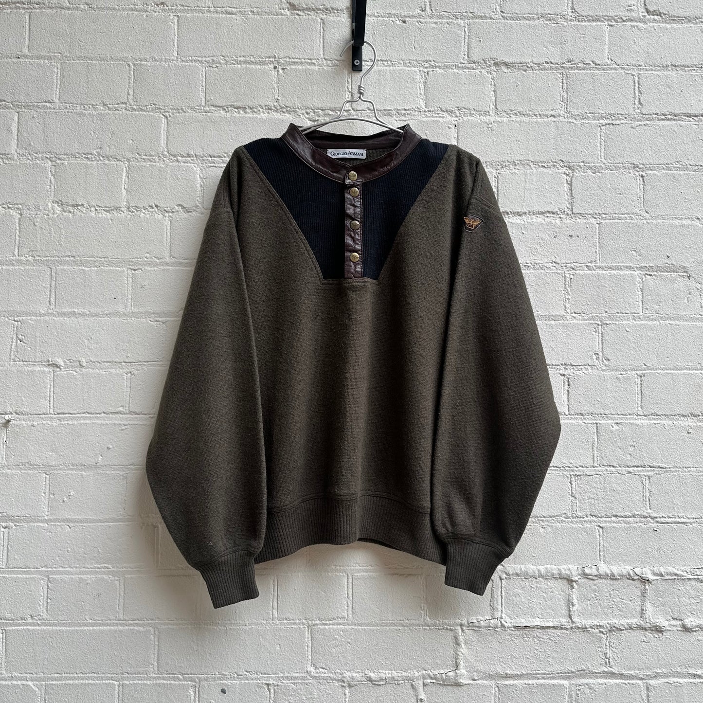 Giorgio Armani 1980s Leather Collar Detail Sweatshirt