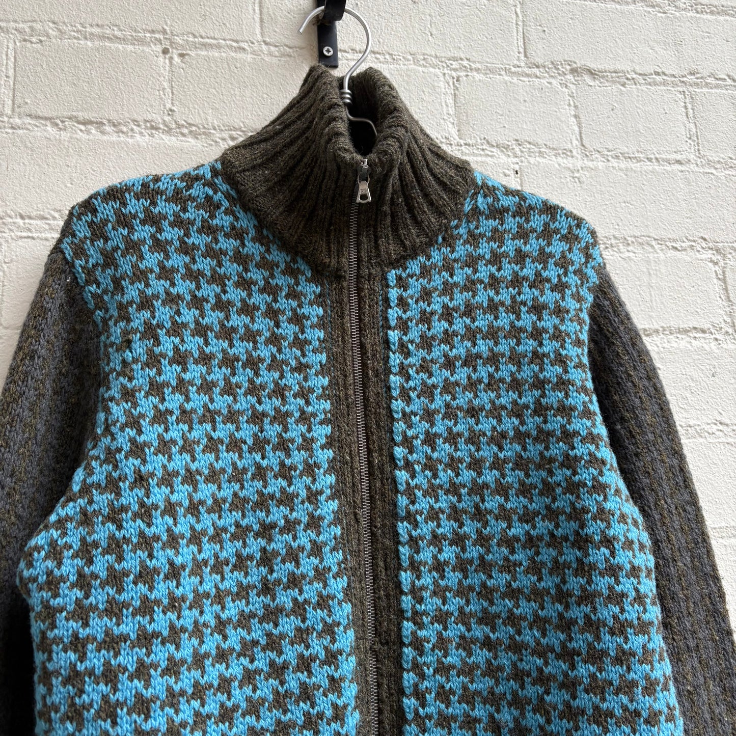 Dries Van Noten Houndstooth Zip Up Knit