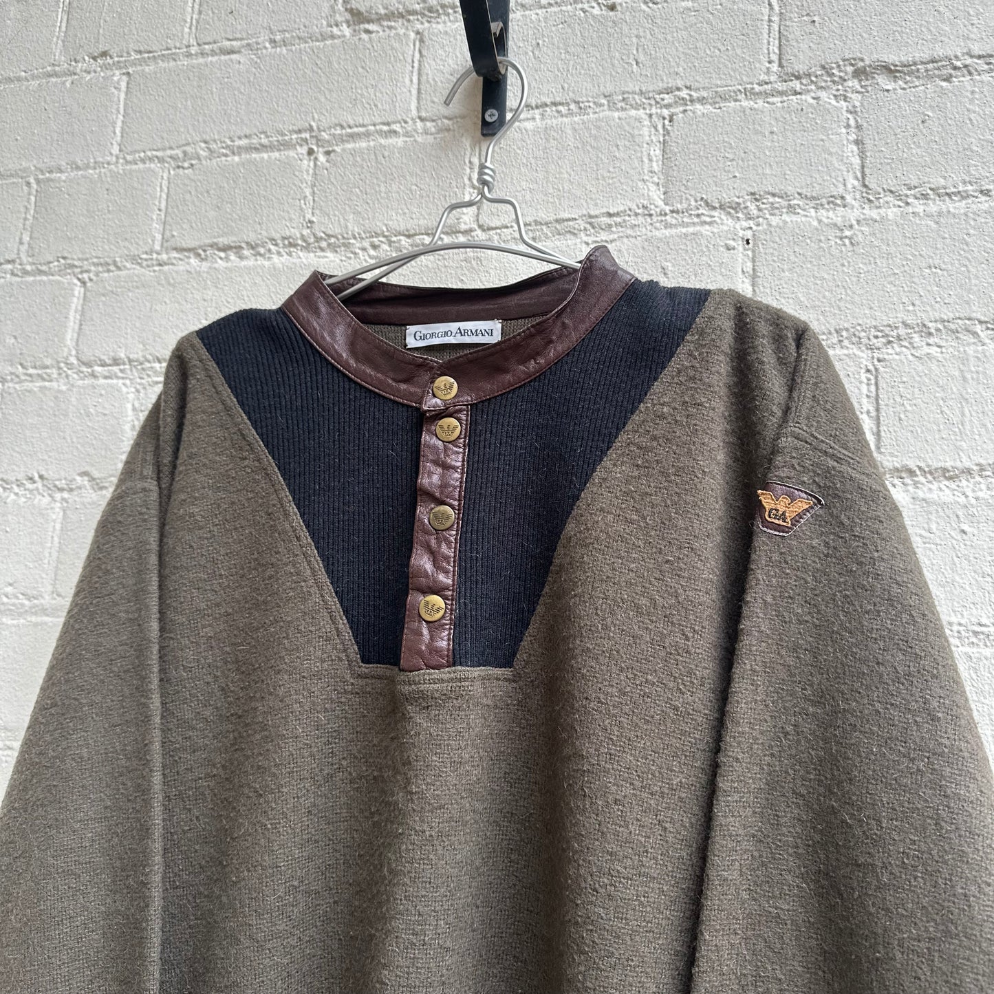 Giorgio Armani 1980s Leather Collar Detail Sweatshirt