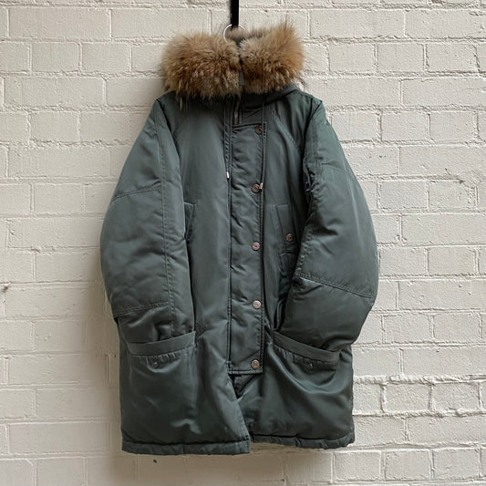 Gucci 1990s Tom Ford Era Fur Trim Hooded Parka Coat (Green)