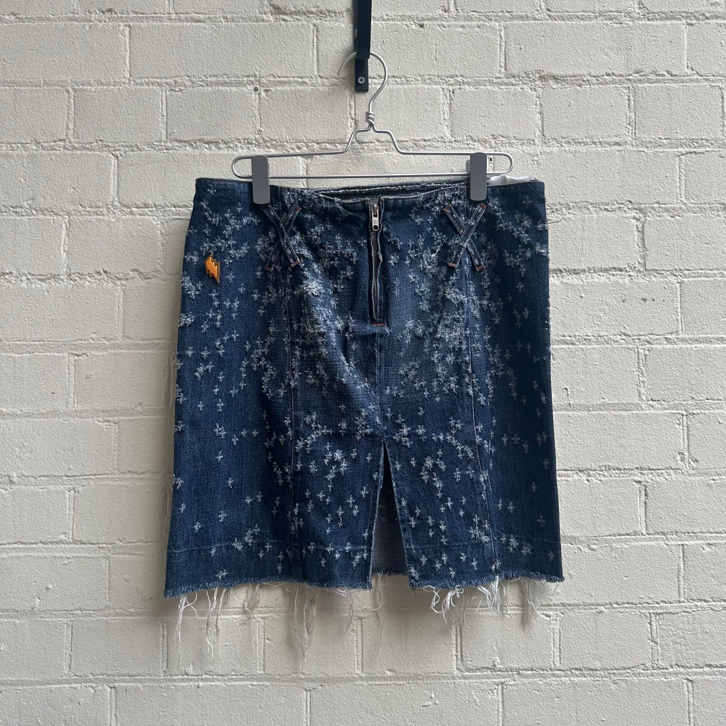 W&LT by Walter Van Beirendonck Gunshot Distressed Denim Skirt