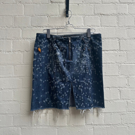 W&LT by Walter Van Beirendonck Gunshot Distressed Denim Skirt