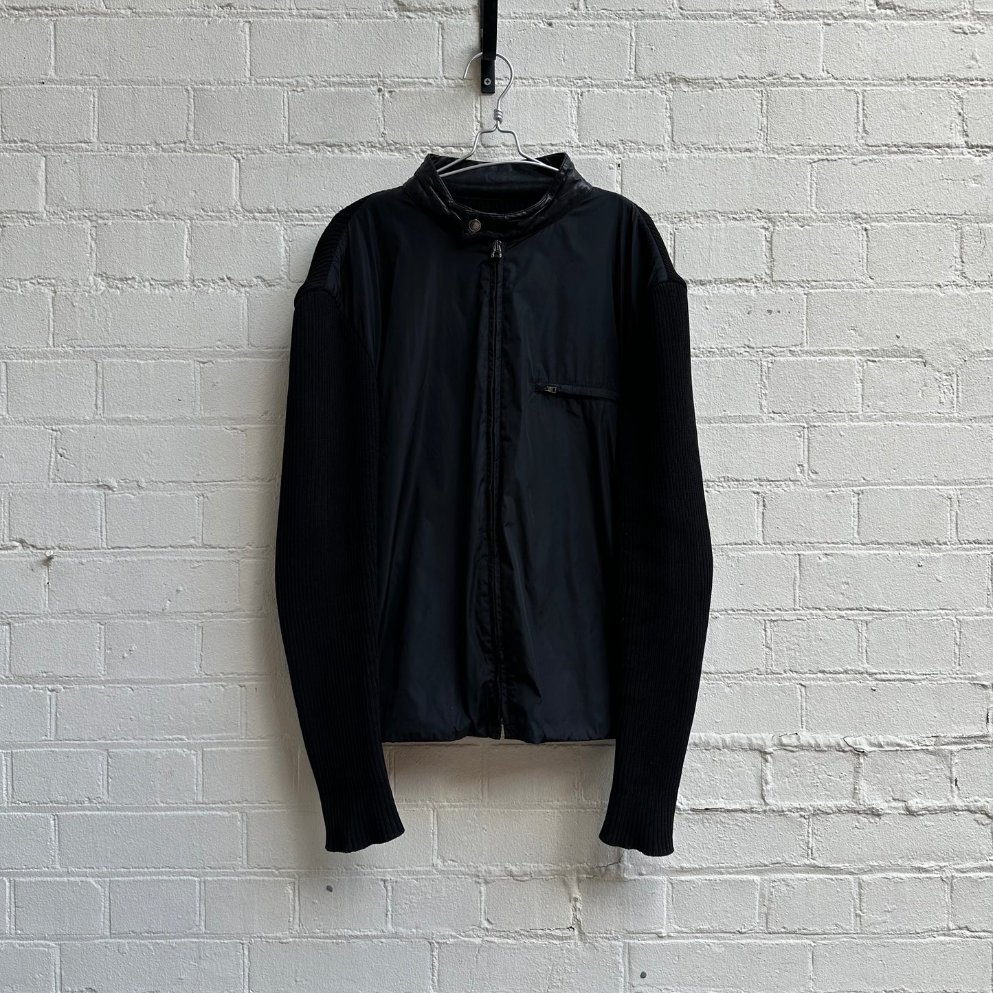 Gucci by Tom Ford Leather Collar Knitted Jacket