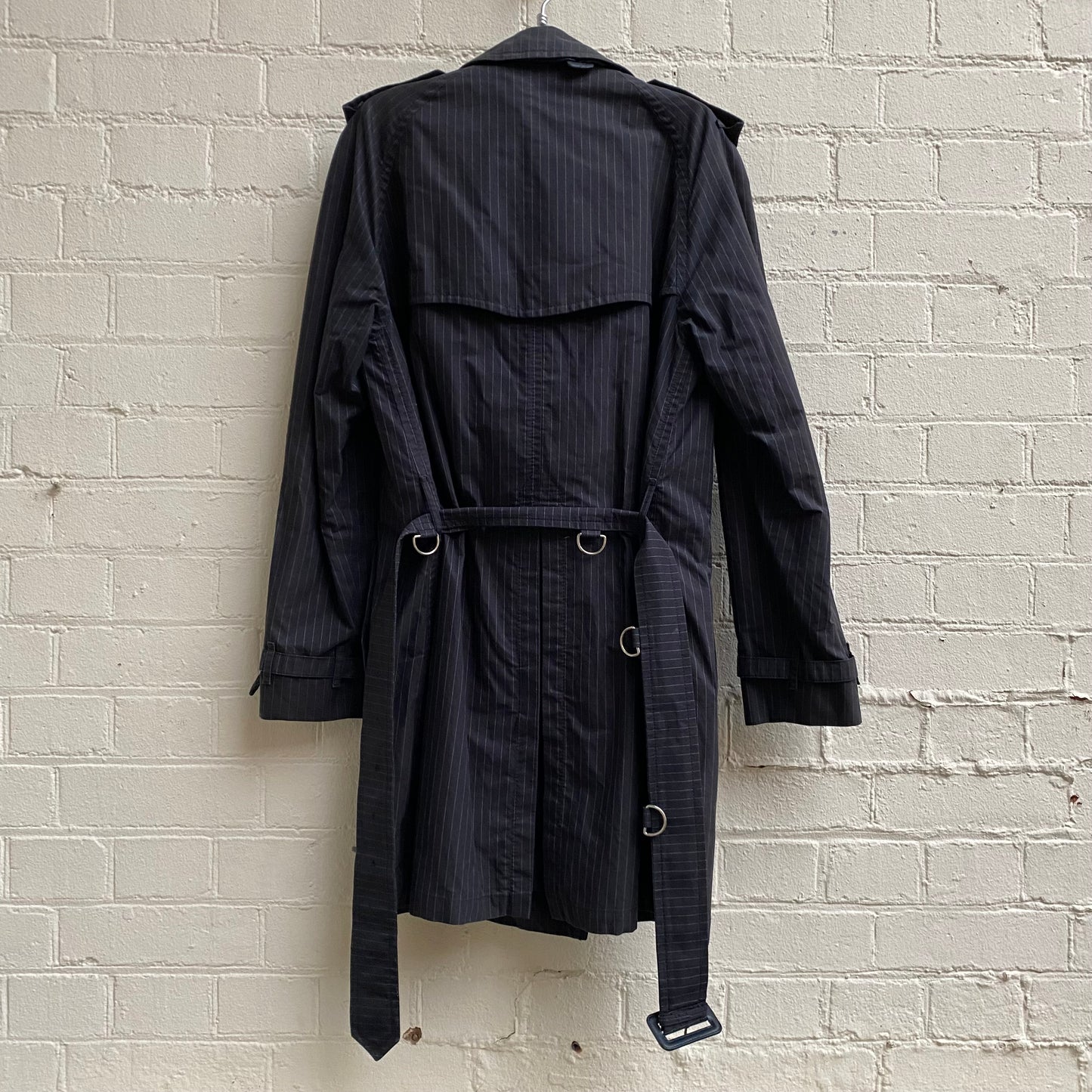 Burberry Pinstripe Trench Coat w/ D-Ring Belt