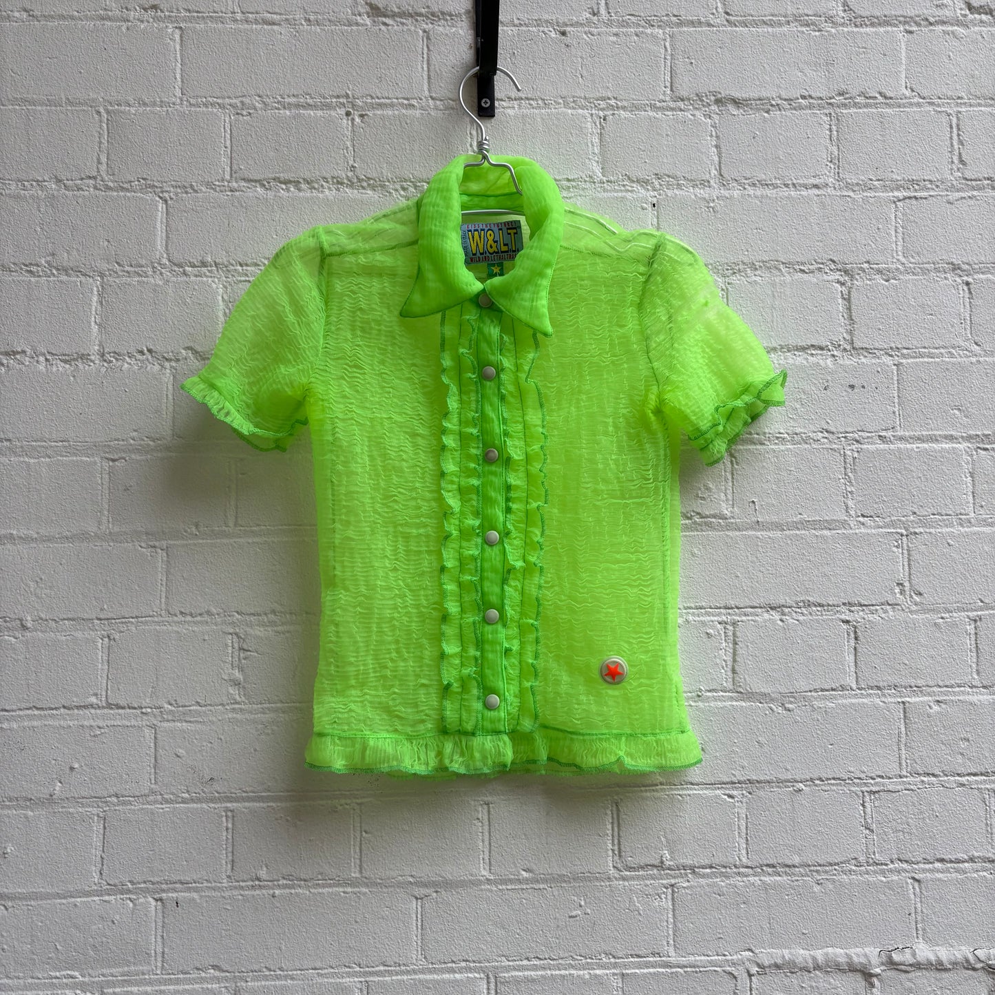 W&LT by Walter Van Beirendonck Ruffle Detail Sheer Button Up Shirt