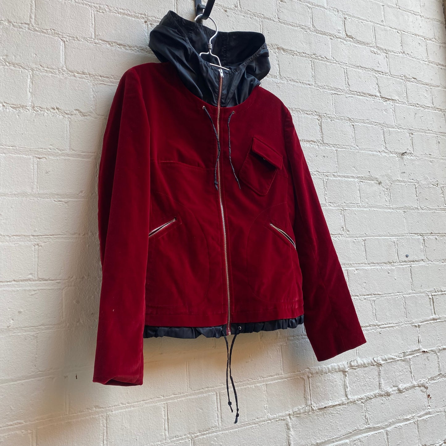 Miu Miu Red Velvet Hooded Jacket