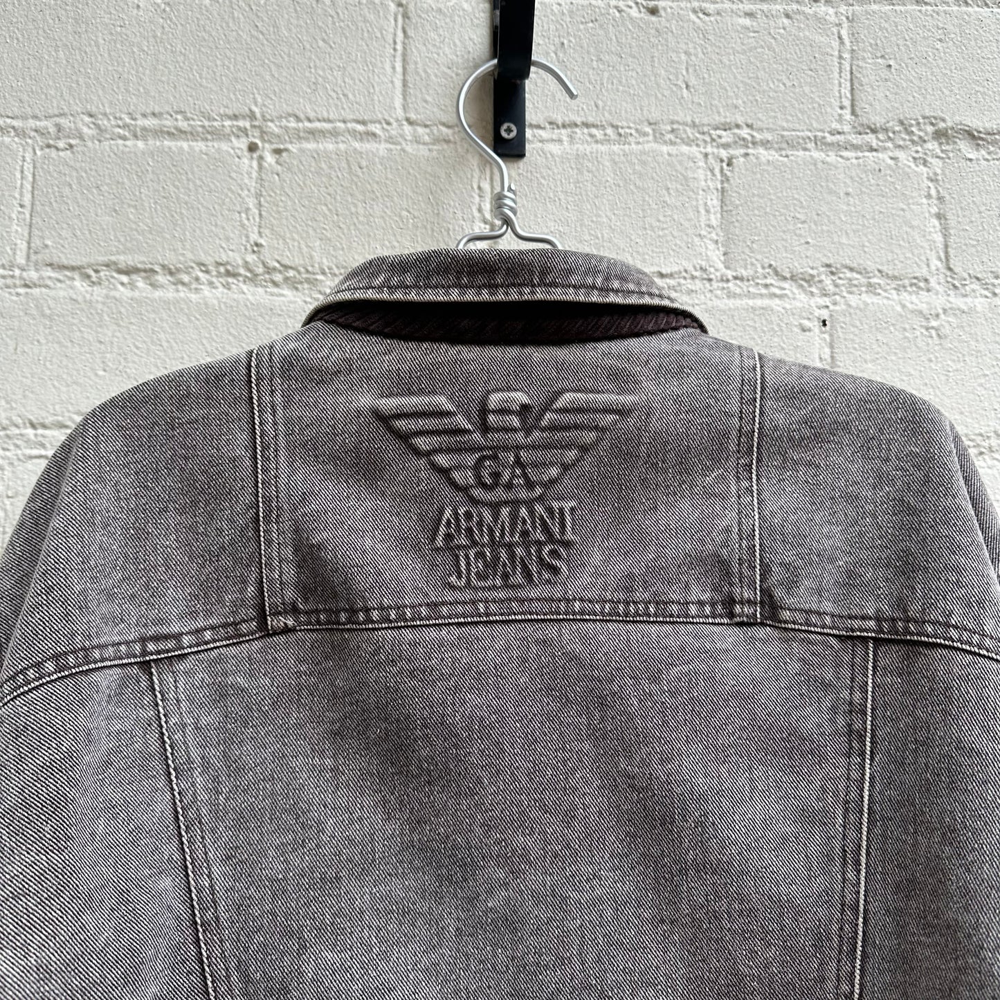 Armani Jeans 1990s Embossed Logo Denim Trucker Jacket